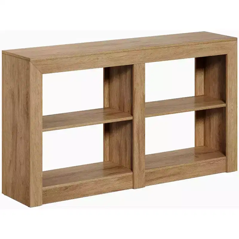 59-Inch Console Table with 2-Tier Shelf & 4 Open Cubes, Rectangle, Oak Color – 59.1