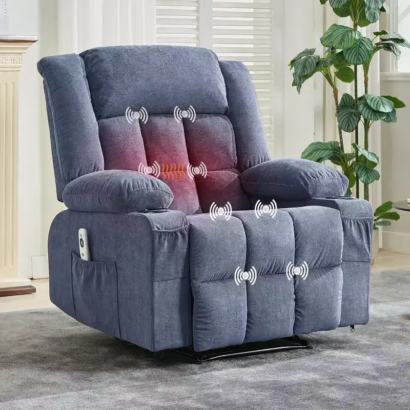 Heated Massage Recliner Chair Oversized Rocker w/Remote, 3-Position Adjustable, Cup Holders & Lumbar Support for Big & Tall