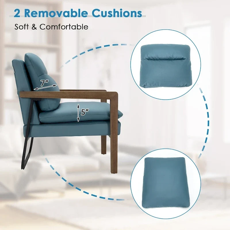 Costway Modern Accent Armchair Lounge Chair w/ Rubber Wood Legs & - 34.5 x 26.5 x 36