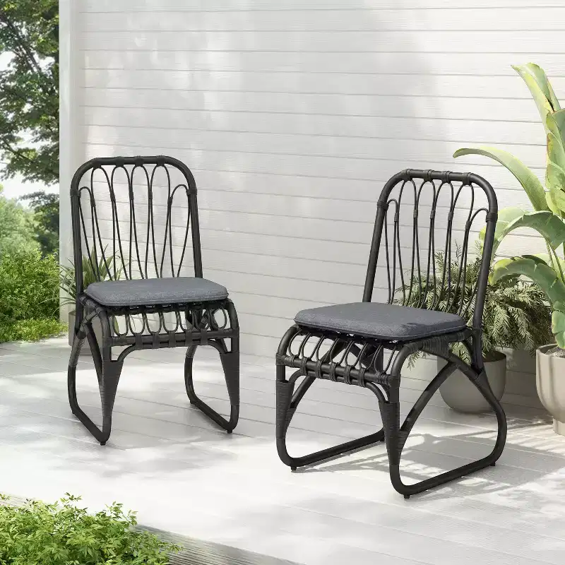 MAYEERTY Set of 2 Outdoor PE Wicker Dining Chairs With Washable Cushion Gray Rattan for Patio Garden