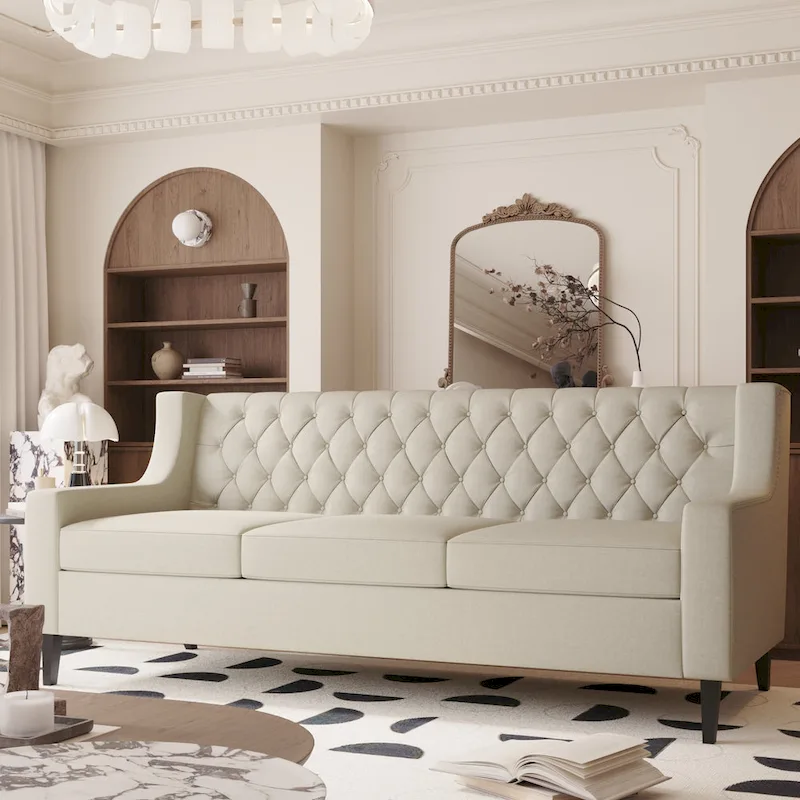 Naro Mid-Century Modern Fabric 3-Seater Sofa with Tufted Backrest by Christopher Knight Home