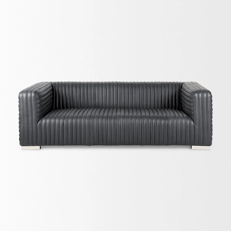 Ricciardo Cognac Genuine Leather Wrapped Sofa - 86.6L x 38.6W x 26.4H