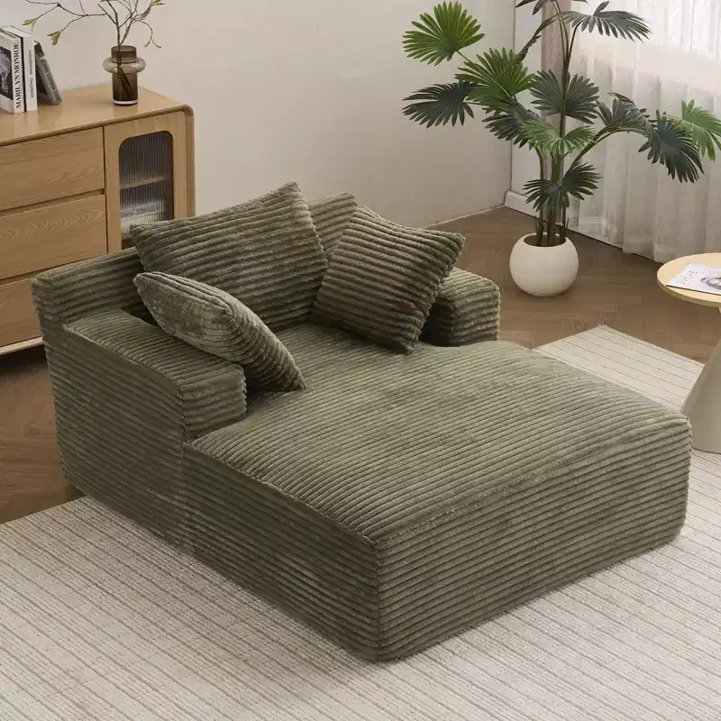 Corduroy Upholstered Chaise Longue Sofa Bed with Armrests 66