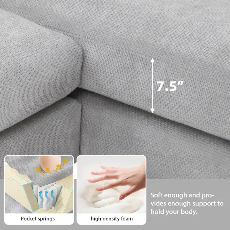 119 Chenille L-Shaped Sectional Sofa with Chaise Lounge and 2 Pillows