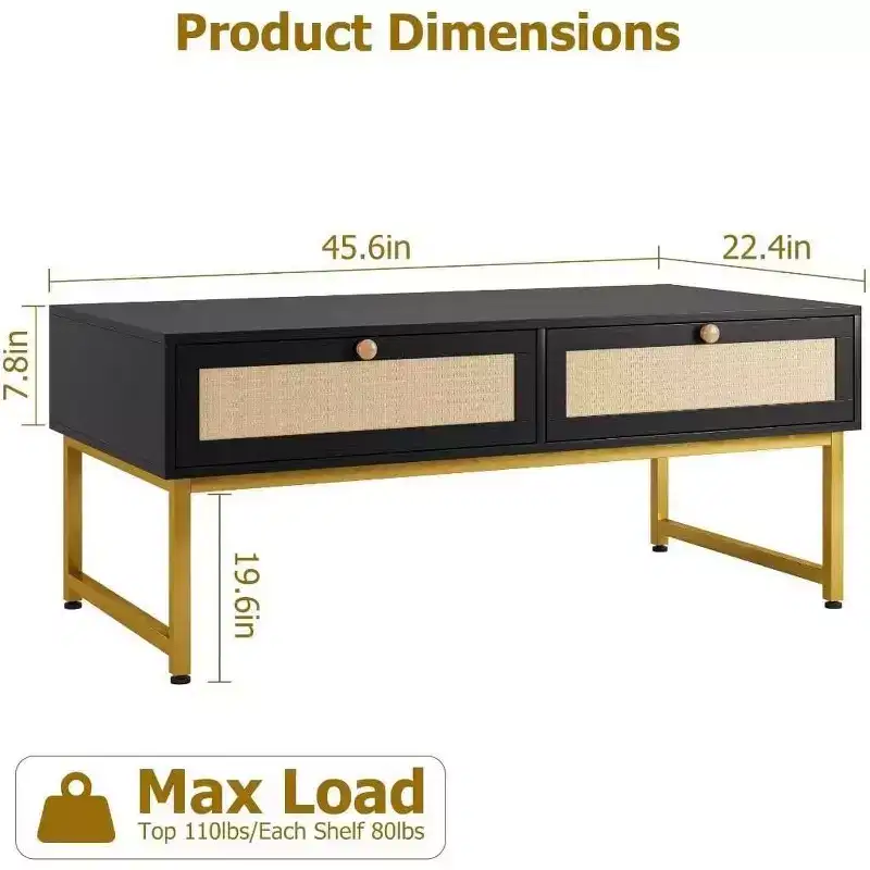 Coffee Table with Hidden Compartment and Storage Shelf, 45.66 Inch Coffee Table with Rattan Woven Door Panel , Suitable for Living Room, Apartment