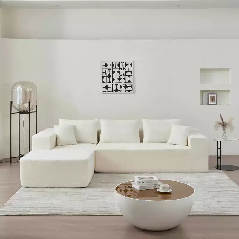 MAYEERTY 104.33 White L-Shaped Sponge Modular Floor Sectional Sofa Cloud Couch for Living Room