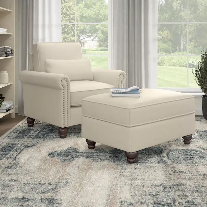 Bush Furniture Coventry Living Room Accent Chair with Ottoman Set