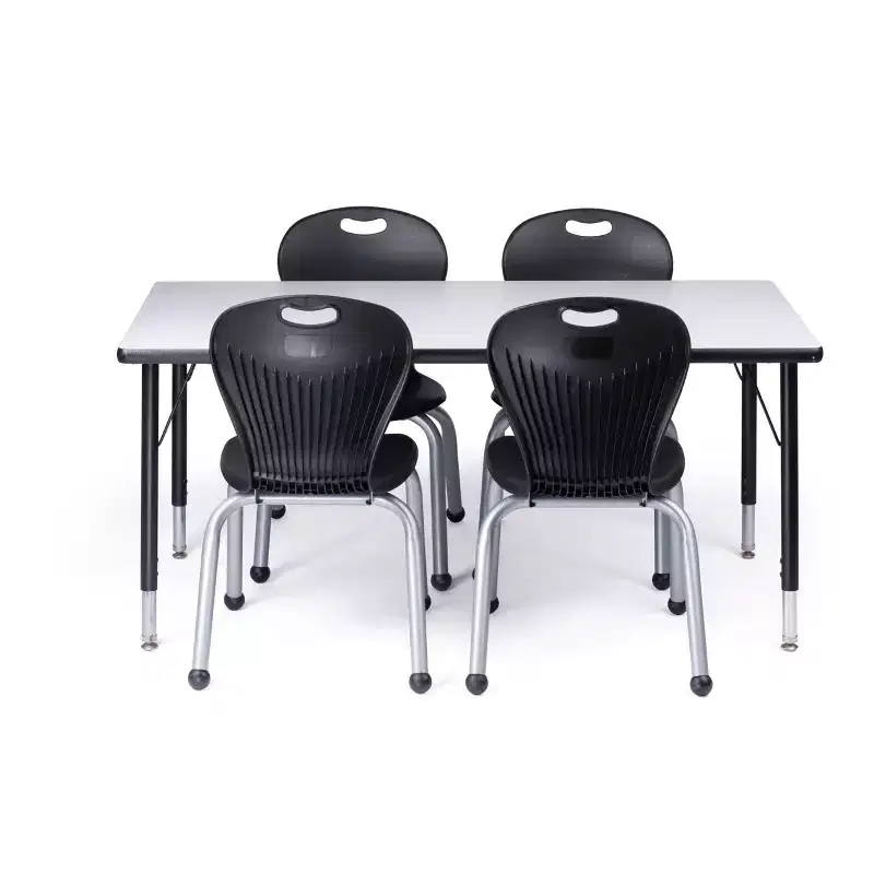 Bintiva Activity Table & Chair Set  24x48 Black Sprayed Edge Table with Adjustable Legs and 4 Black 14 ZUUL Classroom Chairs