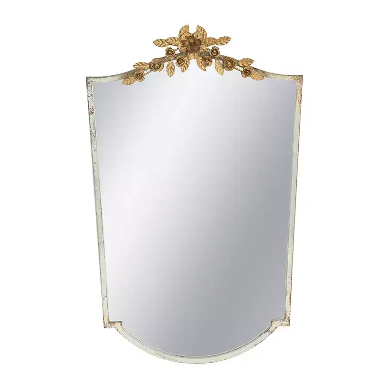 Octagon Arched Wall Mirror with Ivory Frame and Gold Floral Crown