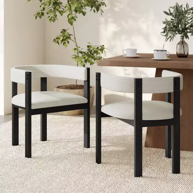 Letizia Modern Rubberwood Upholstered Dining Chairs with Curved Backrest