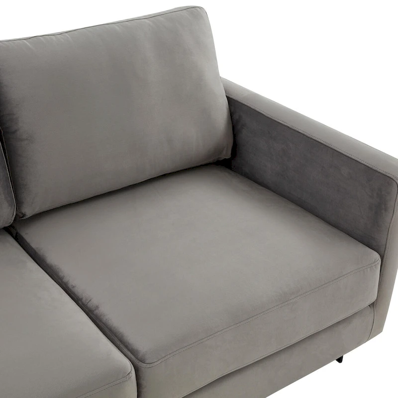 Leisuremod Lincoln 3-Seater Upholstered Velvet Sofa with Black Stainless-Steel Base