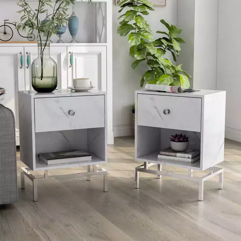Set of 2 Rupelt End Table Sets with USB Port Antique White - miBasics