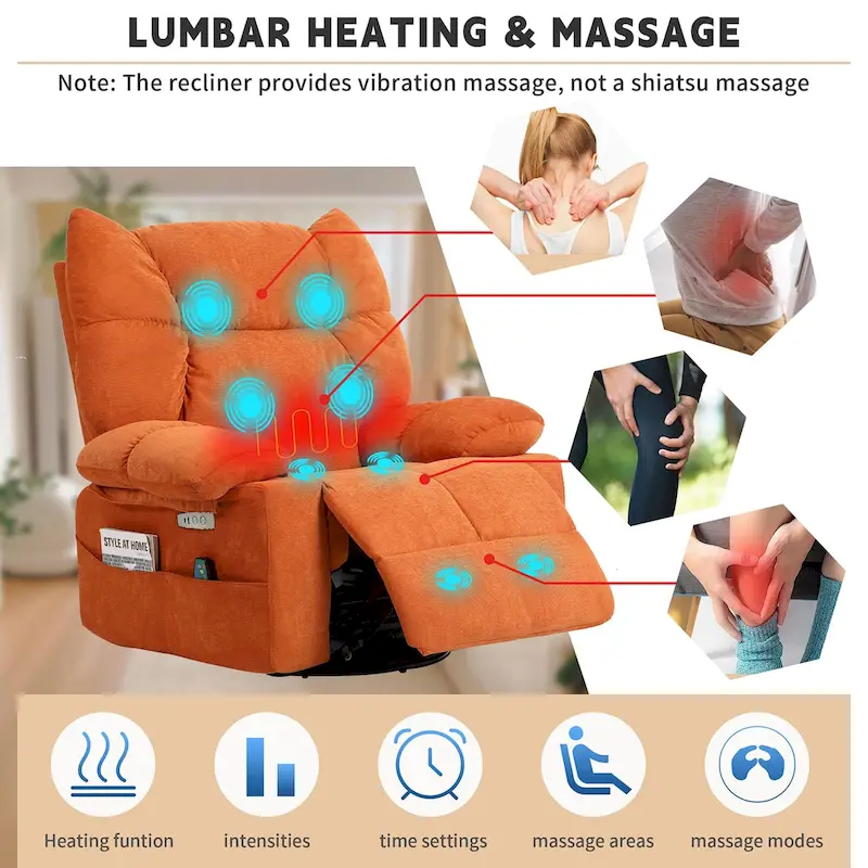 XINMICS Swivel Recliner Chair, Glider Rocking Power Recliner with Massage and Heated
