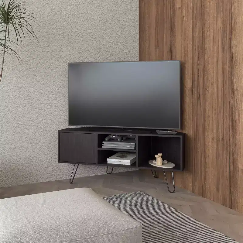 JVNOXK 65 Inch Modern TV Stand with Doors and Open Storage Space, Scratch-Resistant Surface, Equipped with Elegant Hairpin Legs, Brown