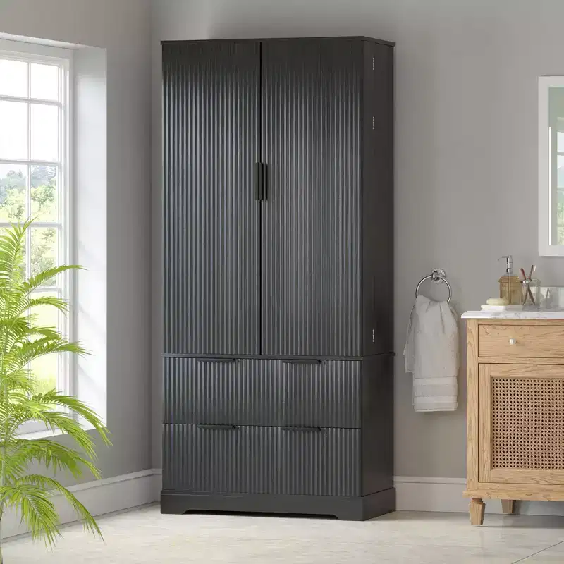 Okak 72in Modern Tall Storage Cabinet, Storage Cabinet with 2 Doors and 4 Drawers, Cabinet for Lving Room, Hallway, Kitchen
