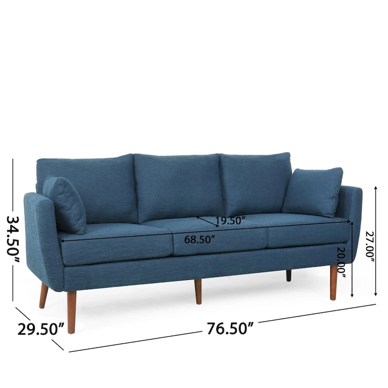 Modern 76.5 3-Seater Sofa with Birchwood Legs and Pillows