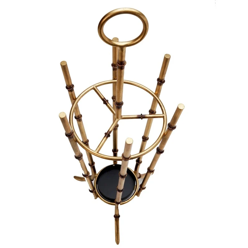 Gold Iron Bamboo-Style Angled Umbrella Stand for Entryway for 1 Person