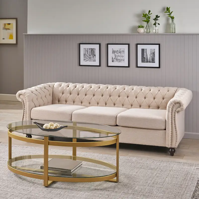 Chesterfield Button Tufted 3-seater Sofa with Nailheads