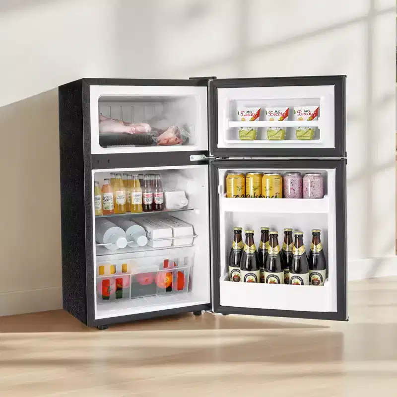 VEVOR Mini Fridge with Freezer, 3.2 Cu.Ft, Two Door Compact Refrigerator, Shelf, Energy Efficient Small Fridge, Reversible Door, Black