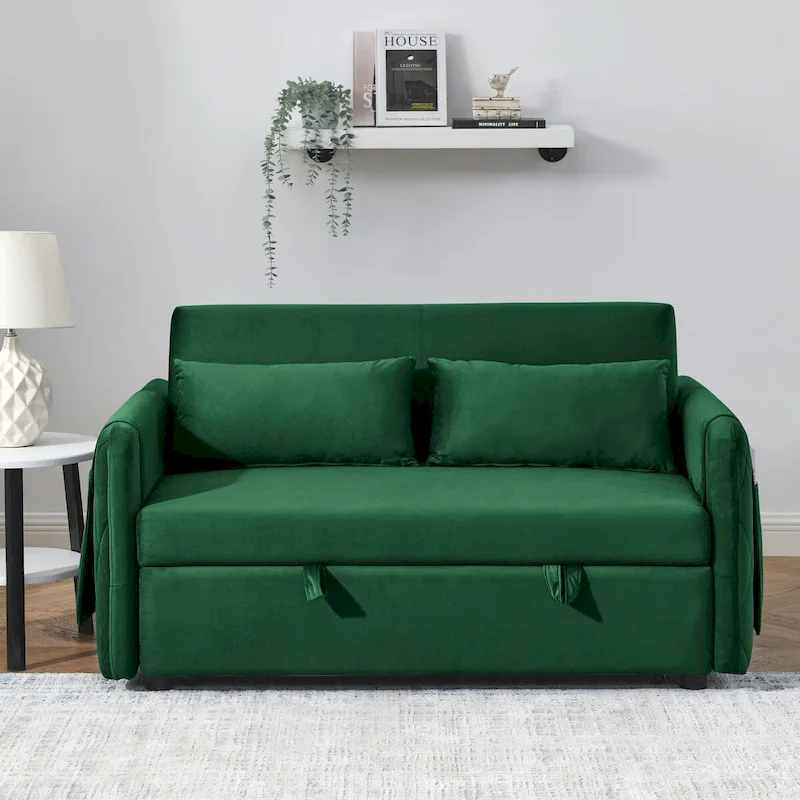 55 Modern Convertible Sofa Bed with 2 Detachable Arm Pockets