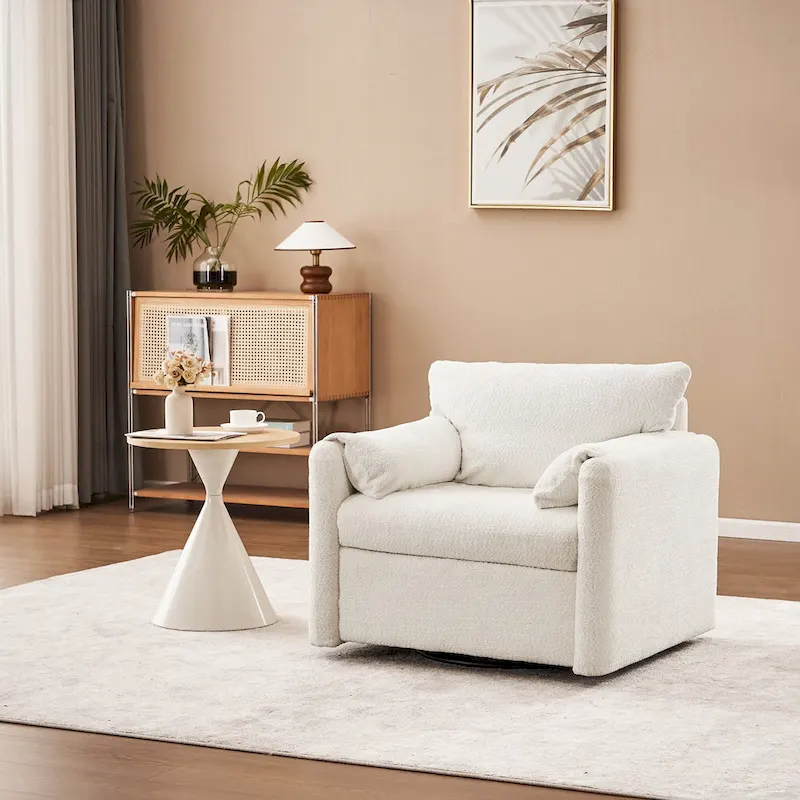 Swivel Accent Chair Single Seater - 360 Rotating Lounge Chair with Chenille Fabric & High-Resilience Cushion