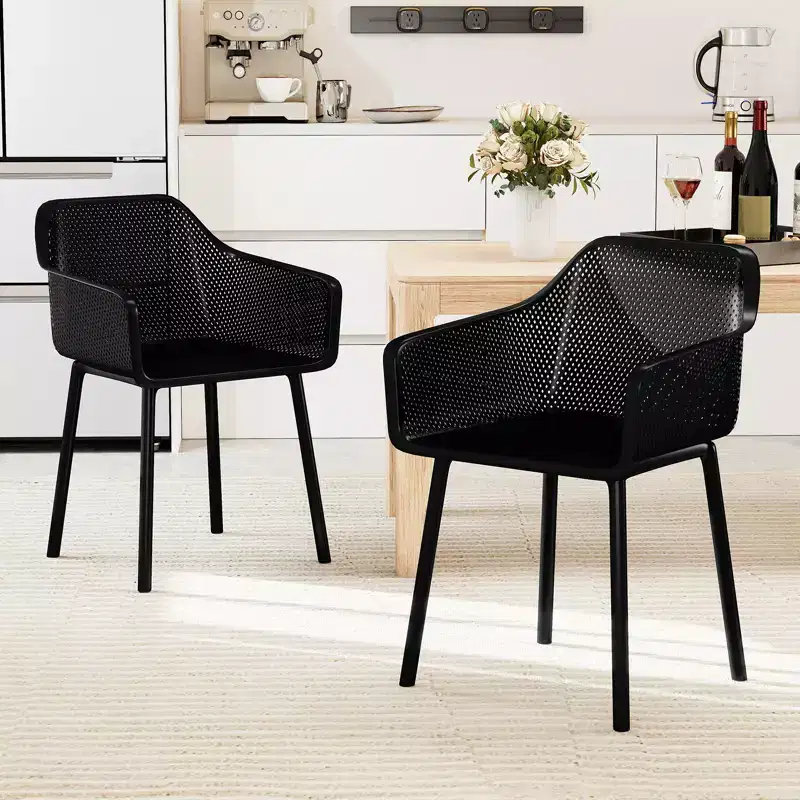Costway 2 PCS Modern Plastic Dining Chairs Kitchen Armchairs w/ Breathable Mesh Backrest