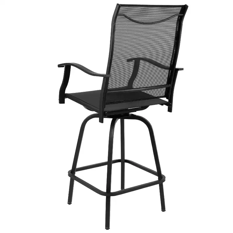 Flash Furniture Valerie Patio Bar Height Stools Set of 2, All-Weather Textilene Swivel Patio Stools and Deck Chairs with High Back & Armrests