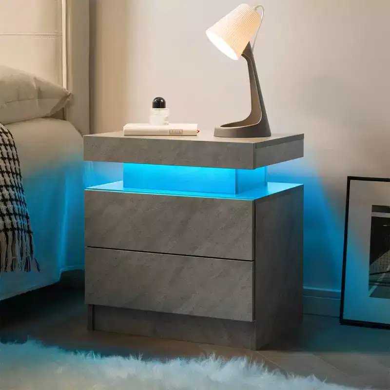 MAYEERTY Nightstand Bedside Table with 2 Drawers Modern End Side for Bedroom Deep Gray