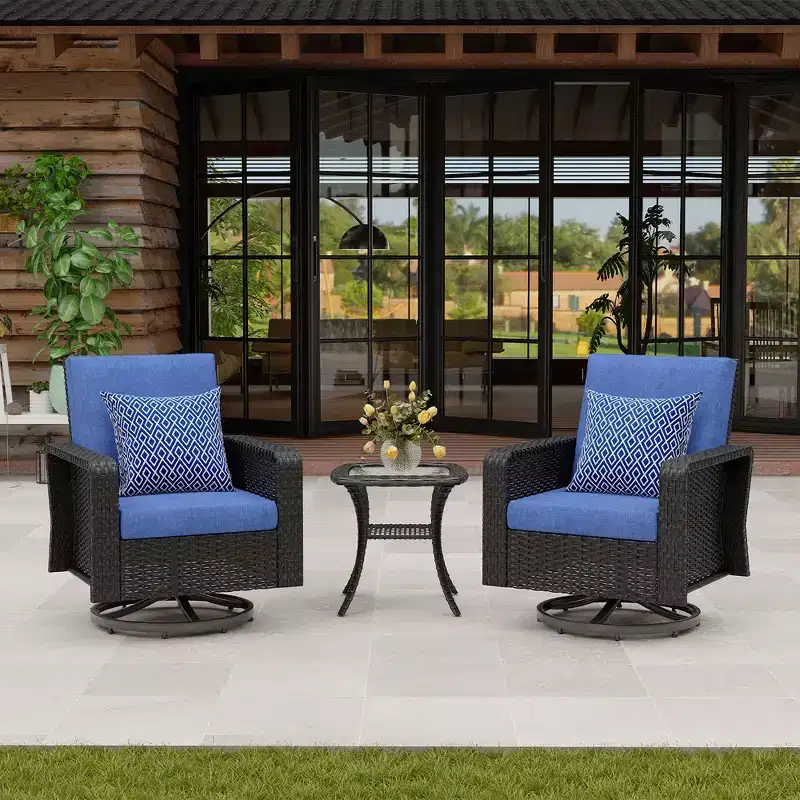 JVNOXK PE Rattan Swivel Chair & Side Table Patio Set