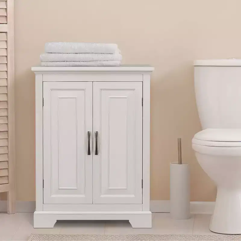 Teamson Home Shea Floor Storage Cabinet with Double Doors White - Elegant Home Fashions: Freestanding MDF Linen Tower