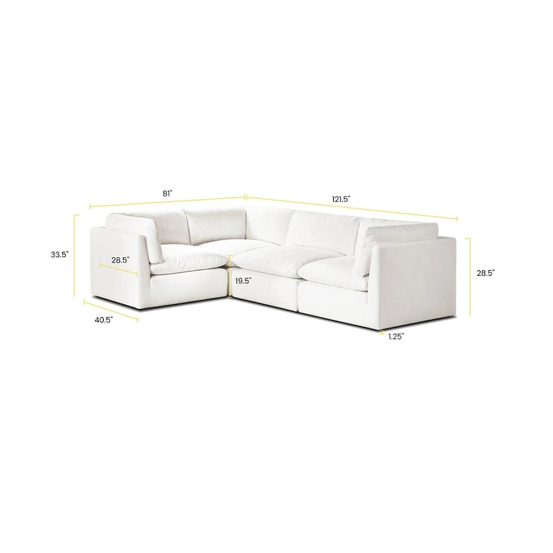 Poly and Bark 4-Seat Davos Modular L-Sectional in Cotton White