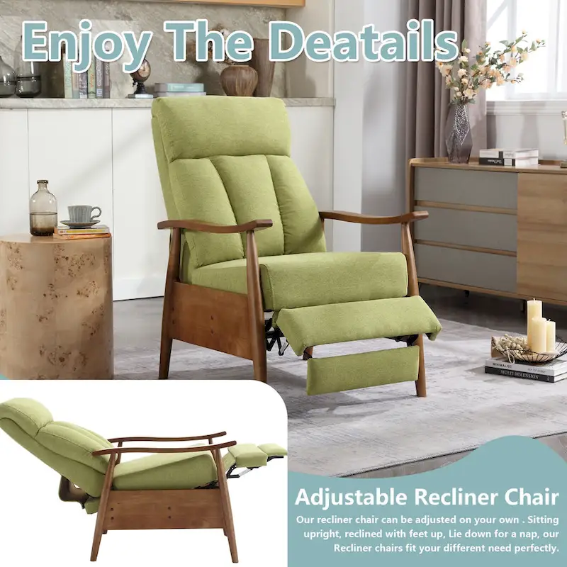 HOMEFUN Linen/Leather/Microsuede Upholstered Wood Frame Adjustable Recliner Lounge Armchair