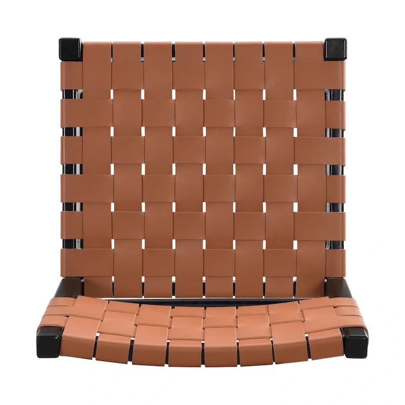 Roomfitters PU Leather Counter Stools, Set of 2 Bar Height Chairs with Woven Back and Rubberwood Frame, Black Brown