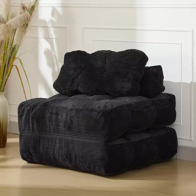 Single Folding Sofa Bed & Sleeper Chair with Pillow, Portable Mattress Support for Living Room, Bedroom, Dorm, Apartment  Black (2pcs)