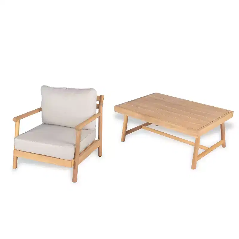 Christopher Knight Home Shane Rustic Outdoor Acacia Wood Upholstered Club Chair and Coffee Table Set