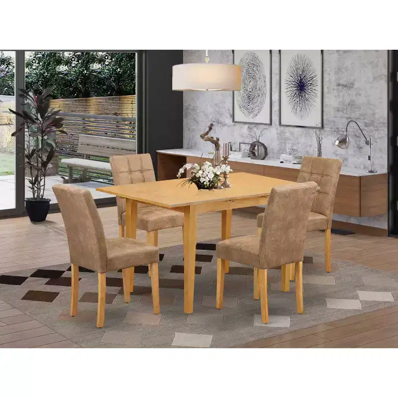5-Piece Natural Oak Finish Solid Wood Top - Rectangular Dining Room Set - Seats 4