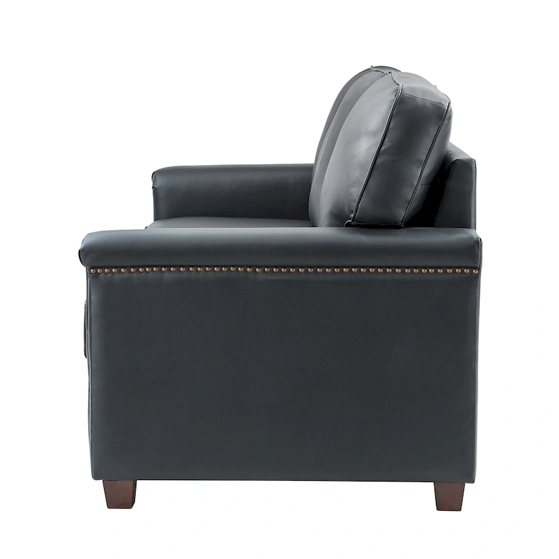 Rita Living Room 3-Seat Genuine Leather Sofa with Solid Wood Legs and Nailhead