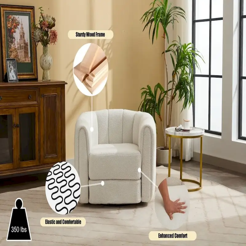 Swivel Accent Barrel Chair, Modern Round Armchairs with Upholstered, Comfy Swivel Accent Chair