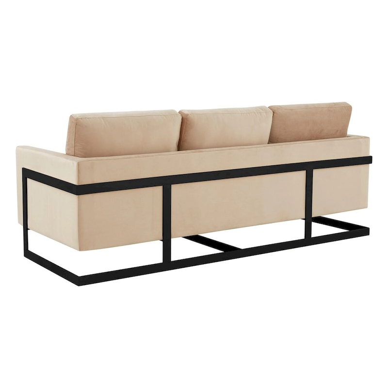 Leisuremod Lincoln 3-Seater Upholstered Velvet Sofa with Black Stainless-Steel Base