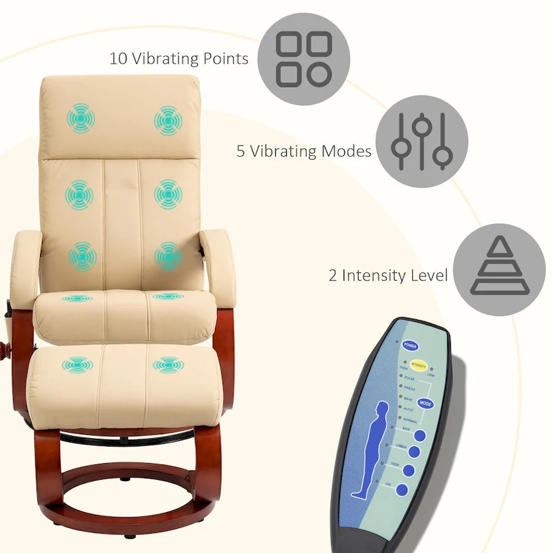 HOMCOM Recliner Chair with Ottoman, Electric Faux Leather Recliner