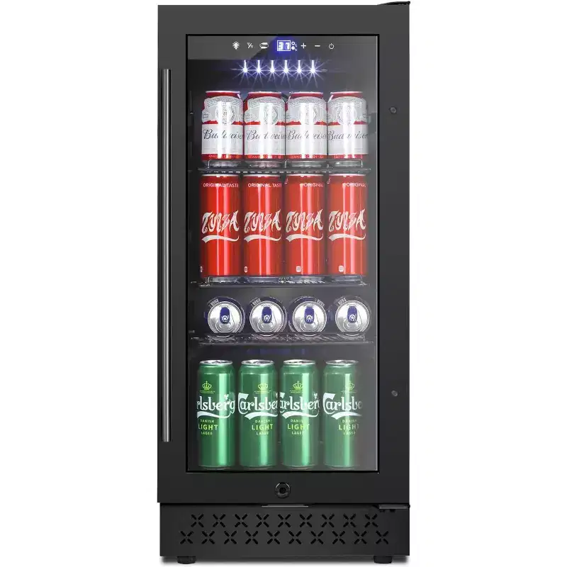 Tylza 130 Can Beverage Refrigerator - 15-Inch Under Counter/Freestanding Drink Cooler with Glass Door