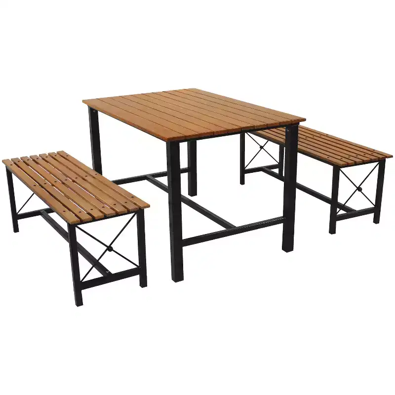 Sunnydaze European Chestnut 3-Piece Indoor/Outdoor Patio Dining Set with Powder-Coated Steel Frame