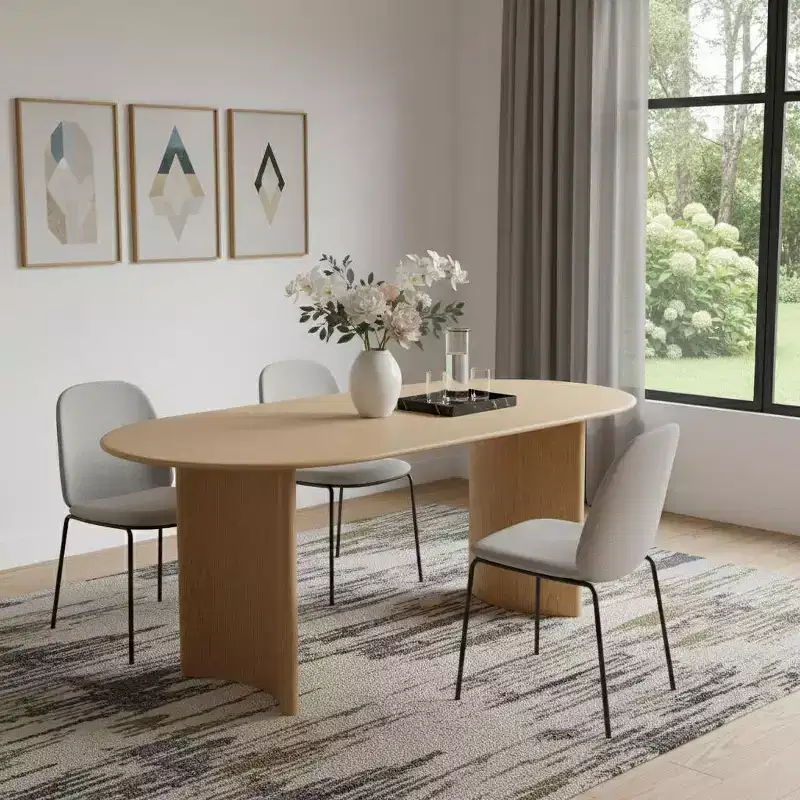 HomeRoots 67 Natural Solid Wood Double Pedestal Base Oval Dining Table