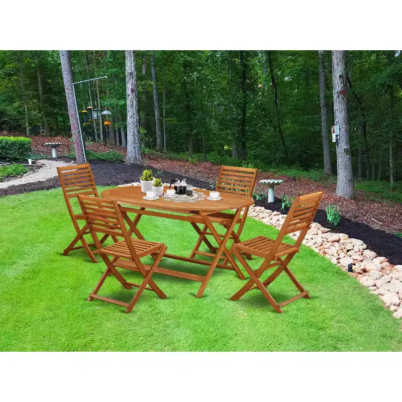 HomeStock 5-Pc Natural Brown Finish Solid Wood Top - Dining Room Set - Seats 4
