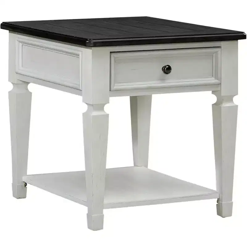 Drawer End Table in Wirebrushed White with Charcoal Top
