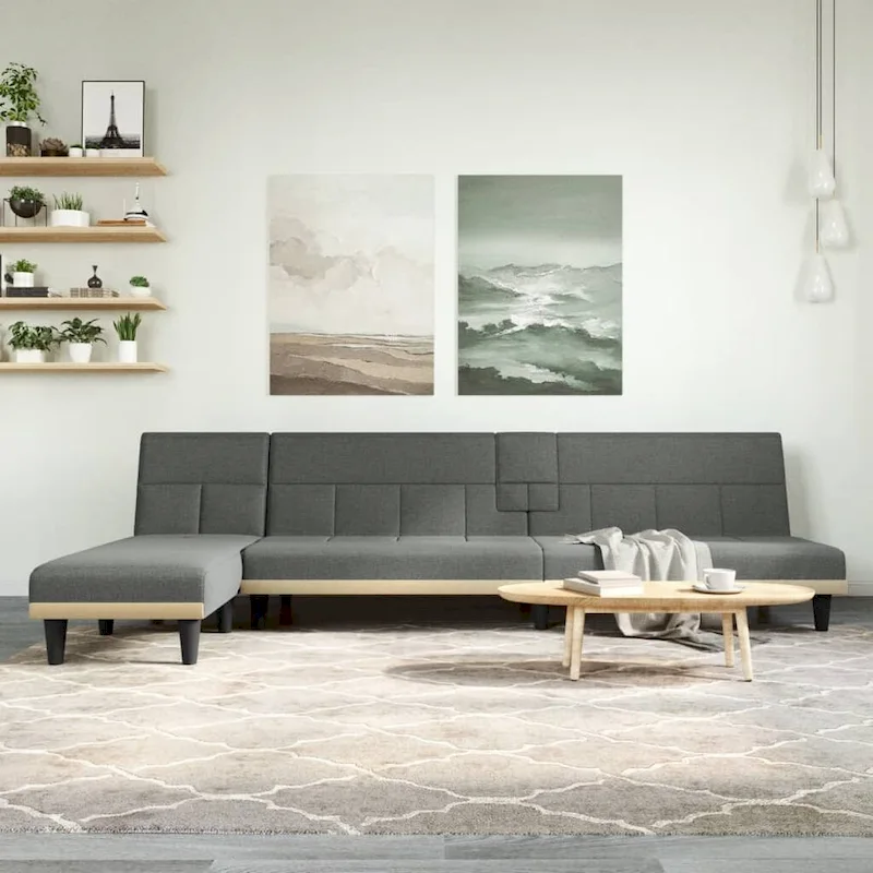 vidaXL L-shaped Sofa Bed Dark Gray 100.4x55.1x27.6 Fabric - 100.4 x 55.1 x 27.6