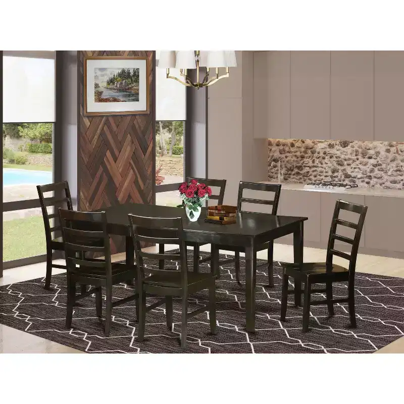 HomeStock Rectangle Dining Table With 6 Chairs Cappuccino Finish