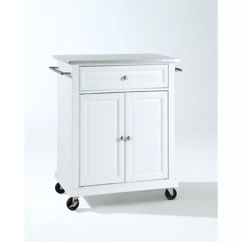 HomeStock 35.5 in.H Stainless Steel Kitchen Carts with 2 Doors and 1 Shelf