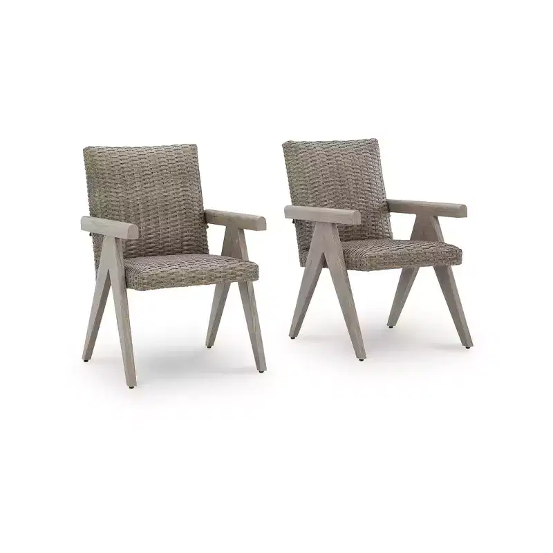 Signature Design by Ashley Haven Retreat Outdoor Armchairs, Set of 2, All-Weather Wicker with Cushions, Beige