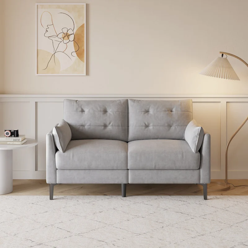 57.5 cotton-linen light grey double sofa Metal feet Plastic feet Thick cushion with two armrests